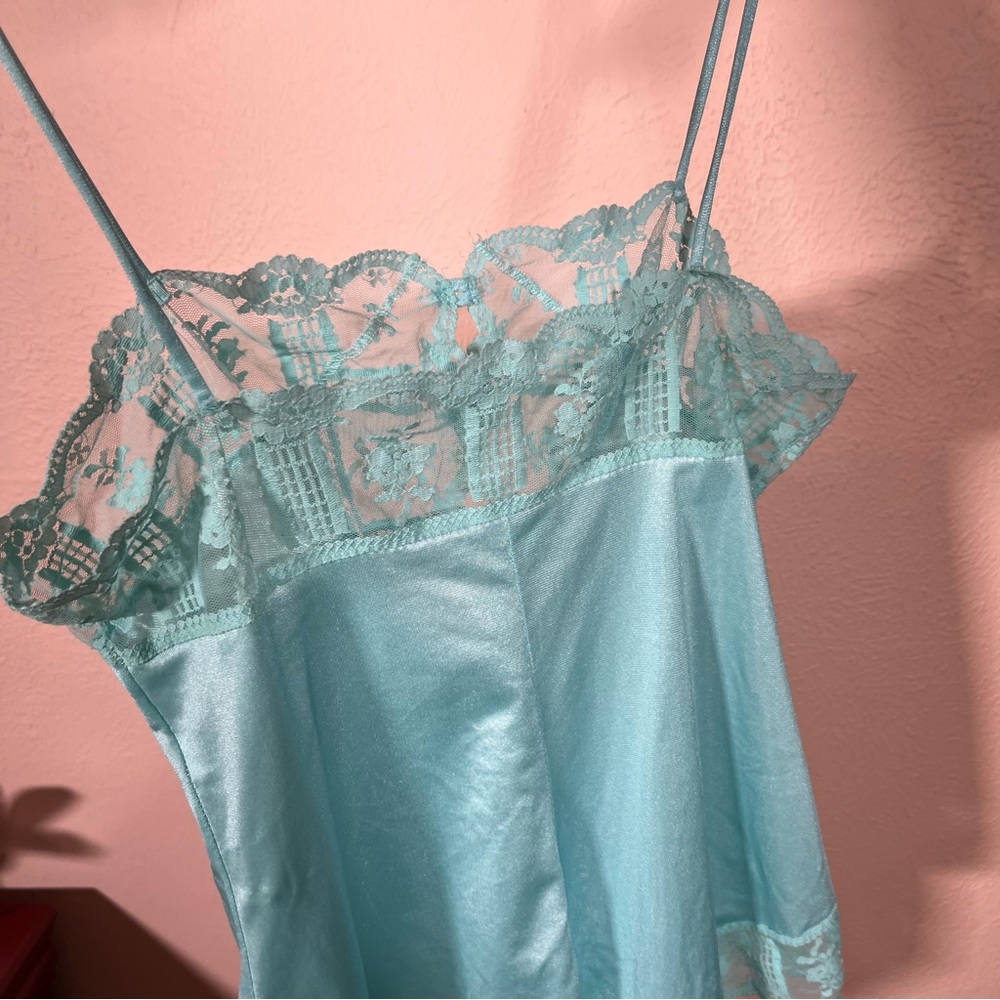 Vintage 40 50 Formfit Retro Blue Satin Lace Teddy Lingerie Romper fairycore Slip - Picture 9 of 17